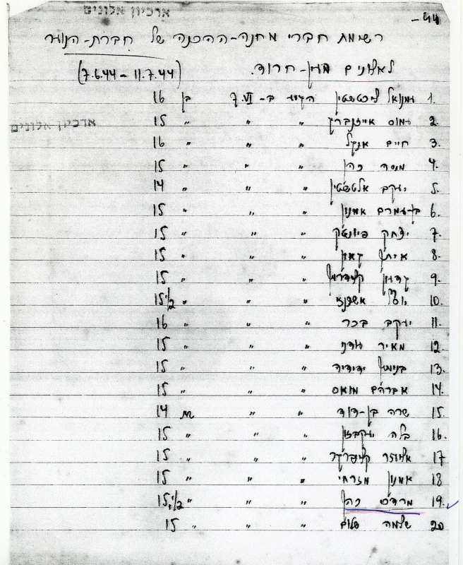 רשימת חברי ההכשרה אשר עוברים מאלונים לעין חרוד, עמוד ראשון תמונה